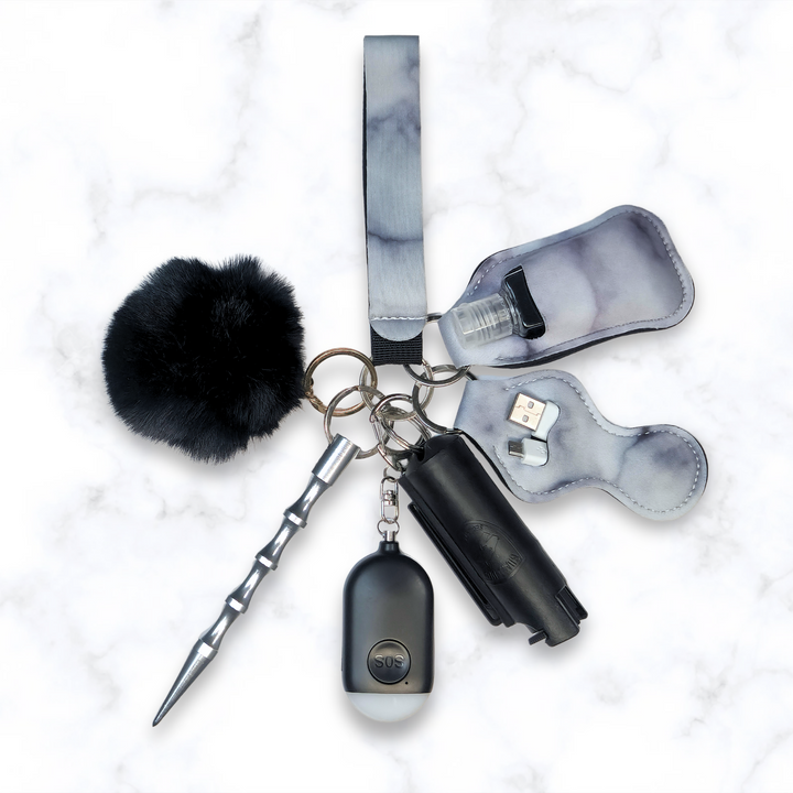 Grey marble safety keychain with pepper spray 