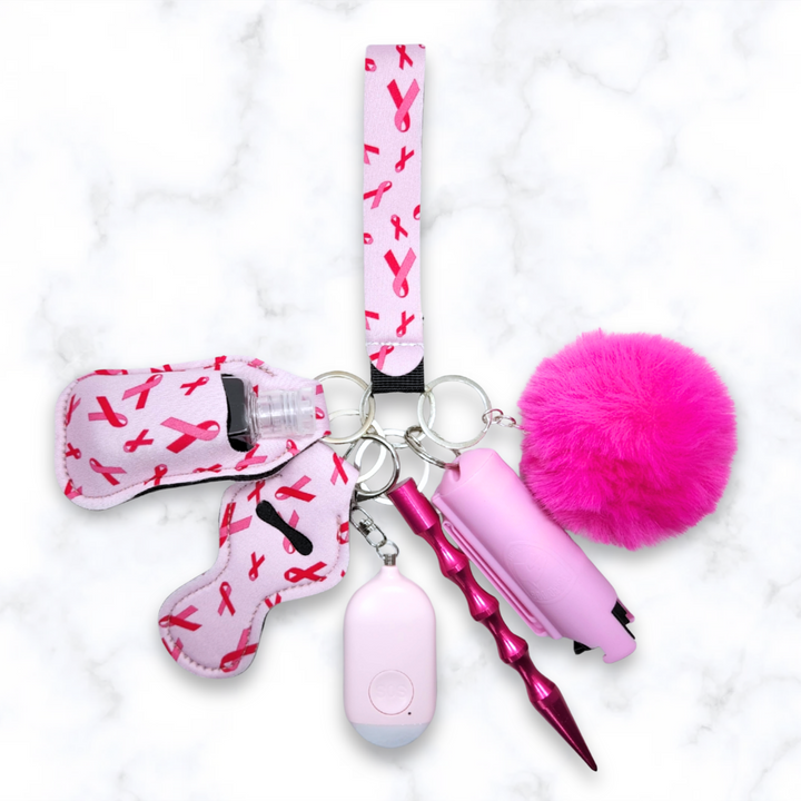 Ribbon safety keychain set with alarm and kubaton. 