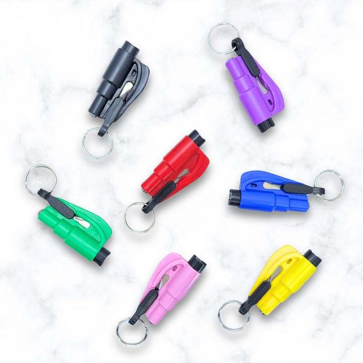 Window breaker, seat belt cutter car escape keychain