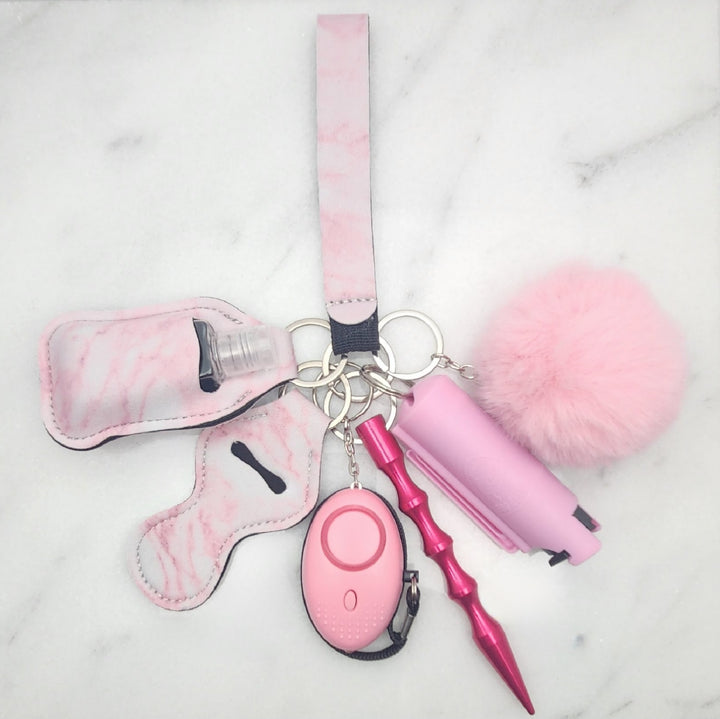 Pink Marble Safety Keychain