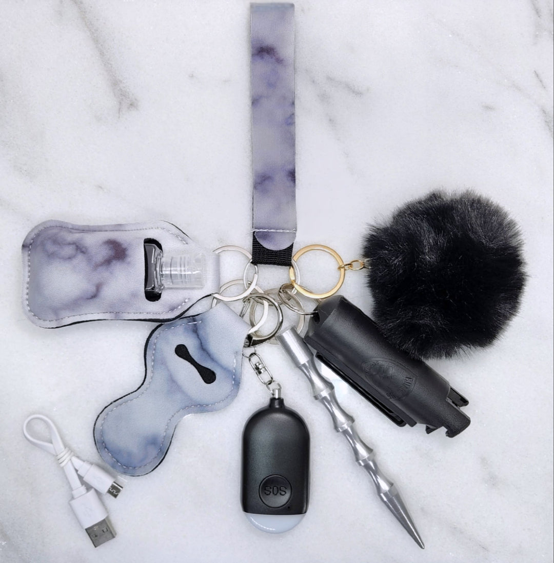Grey Marble Self Defense Keychain - With Pepper Spray - 