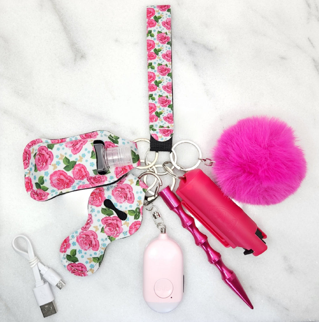 Hot Pink Floral Self Defense Keychain