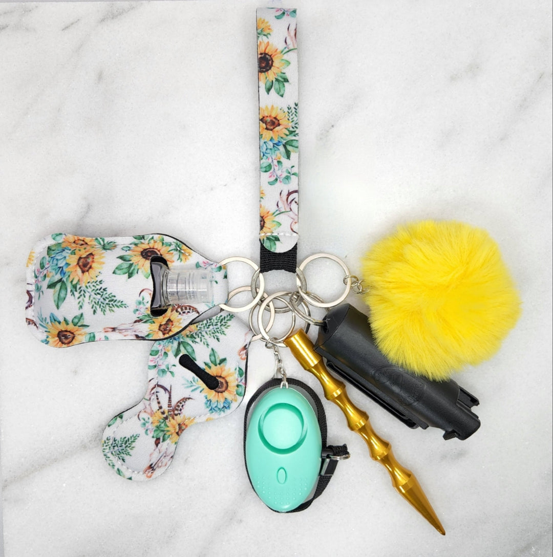 Mint Sunflower Self Defense Keychain - With Pepper Spray - 