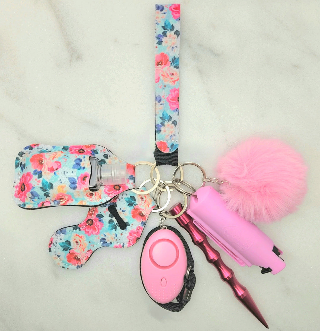 Pink floral self defense keychain set