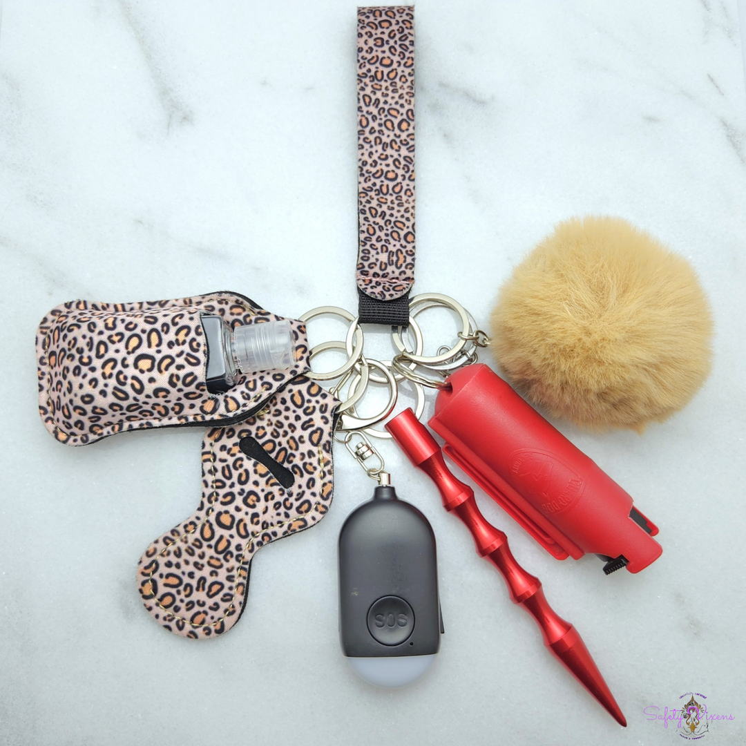 Red Leopard Safety Keychain - With Pepper Spray - Apparel & 