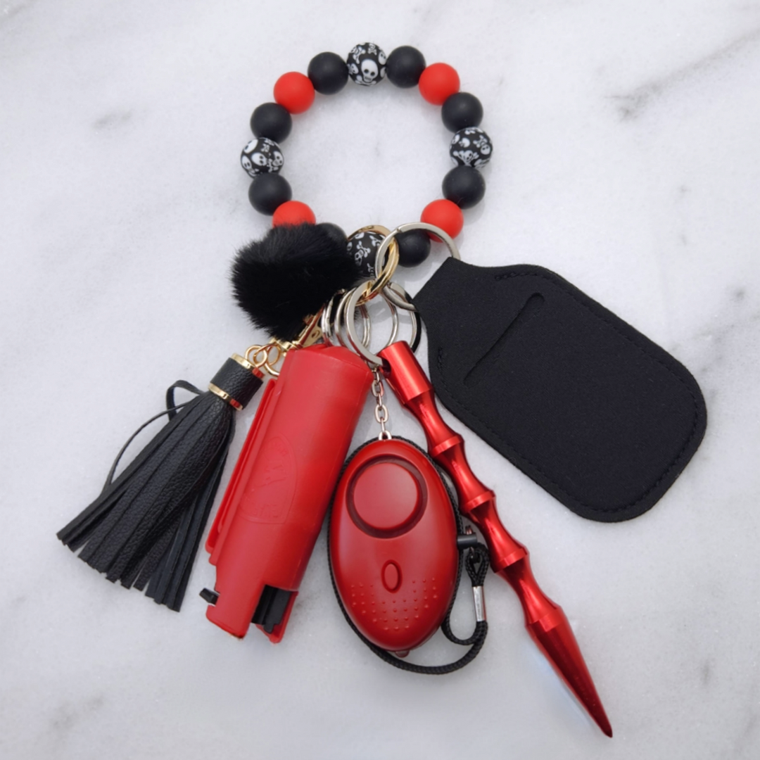Spooky red beaded Self-defense keychain - With Pepper Spray